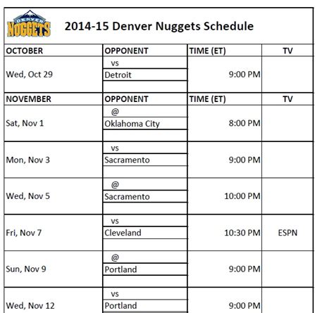 nuggets schedule 2014
